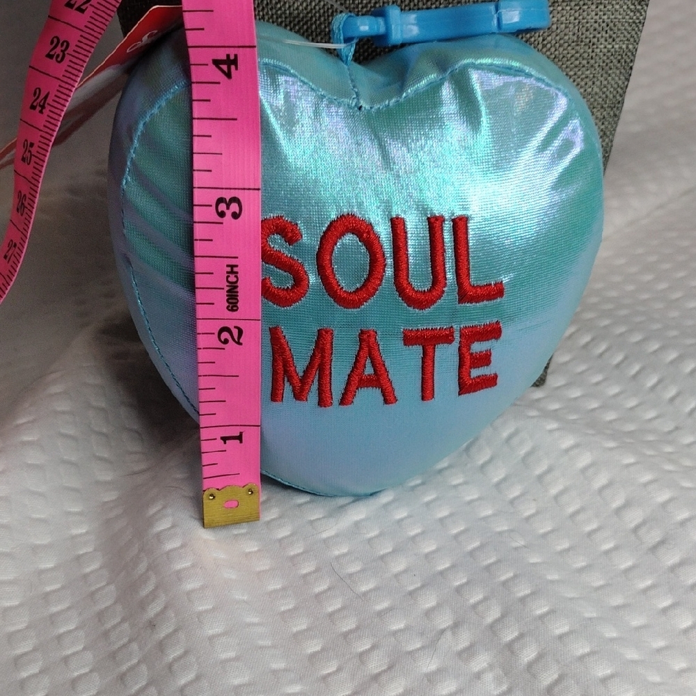 Sweethearts Blue Heart-Shaped Bag Charm with Red 'Soul Mate' Embroidery - Picture 5 of 5